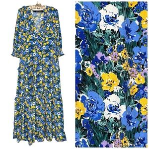 CODE x MODE Floral Maxi Dress XL Empire Waist Drop Waist Ruffle Bishop Sleeve